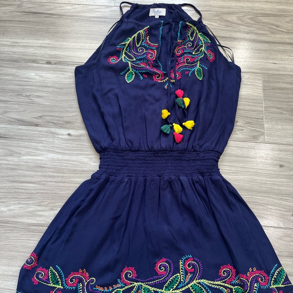 Parker Blue and Pink Embellished Tie Front Sundress - Picture 1 of 5